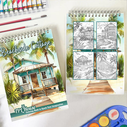 TPLHOUSE Beachside Cottage Spiral Coloring Book for Adults