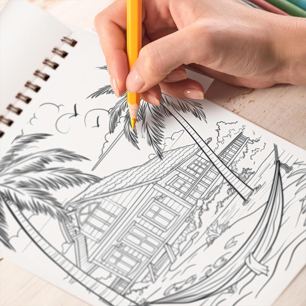 TPLHOUSE Beachside Cottage Coloring Book Spiral Bound for Adults
