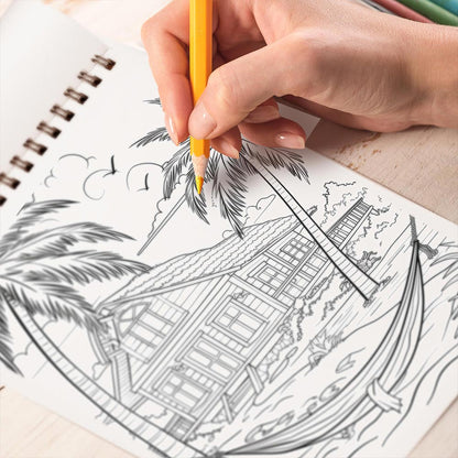 TPLHOUSE Beachside Cottage Coloring Book Spiral Bound for Adults