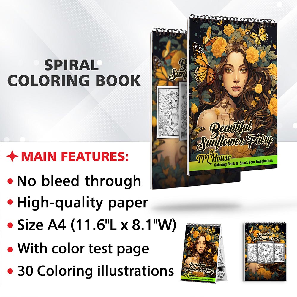 TPLHOUSE Beautiful Sunflower Fairy Coloring Sheets for Adult