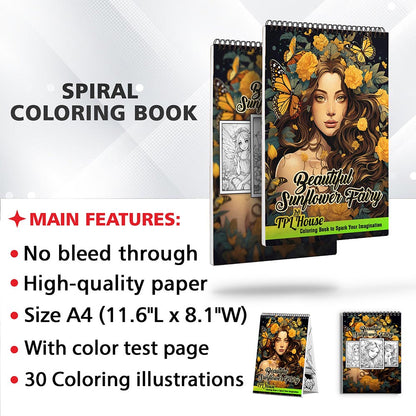 TPLHOUSE Beautiful Sunflower Fairy Coloring Sheets for Adult