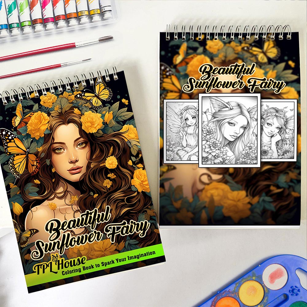 TPLHOUSE Beautiful Sunflower Fairy Spiral Coloring Book for Adult