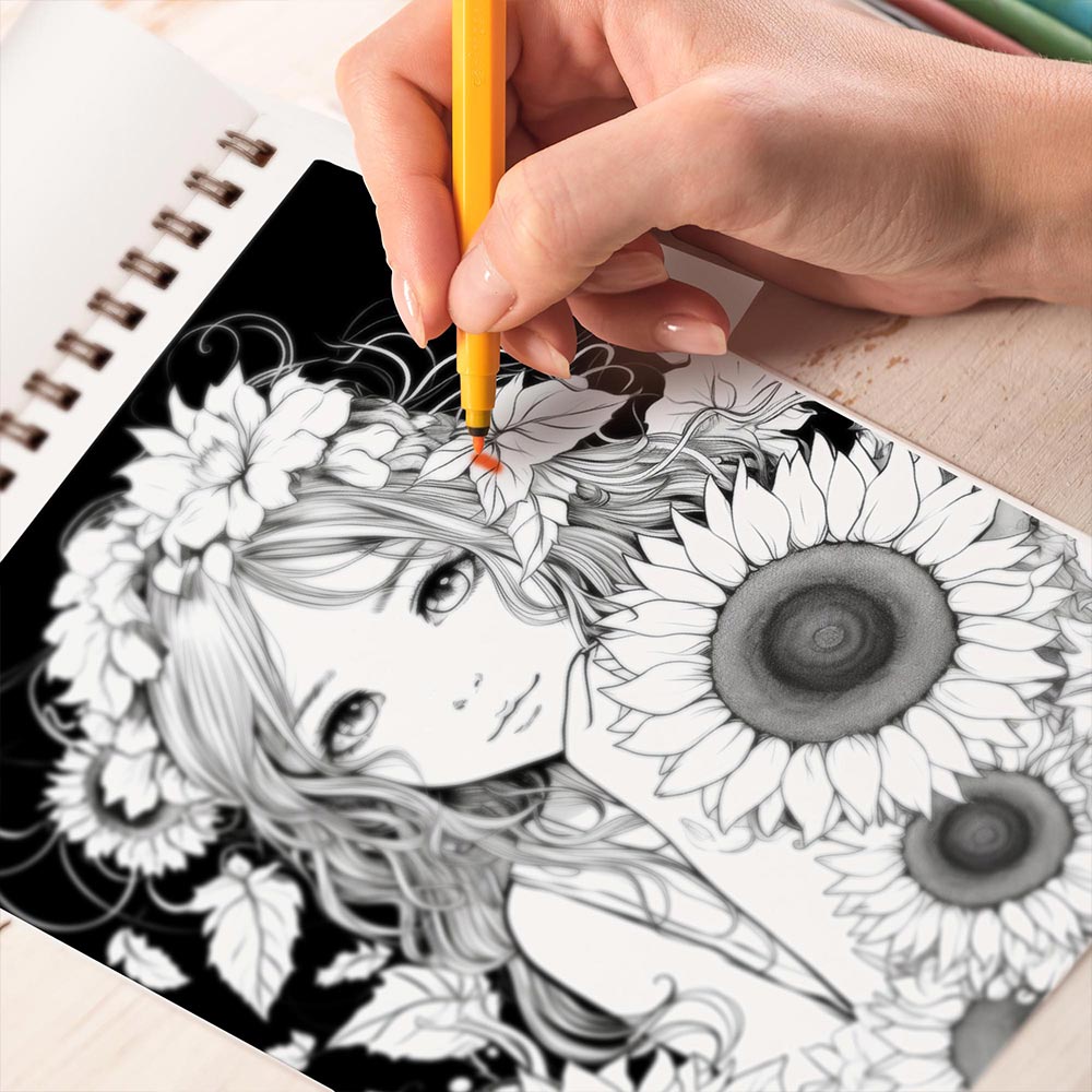 TPLHOUSE Beautiful Sunflower Fairy Coloring Book Spiral Bound for Adult