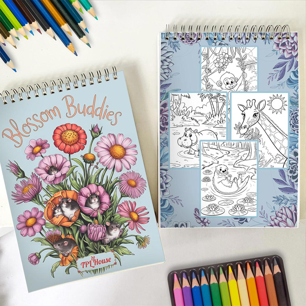 TPLHOUSE Blooming Buddies Spiral Coloring Book for Adults