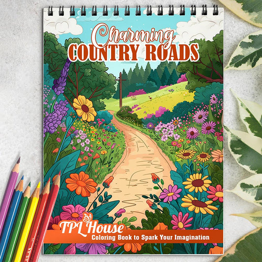 TPLHOUSE Charming Country Roads Coloring Book for Adults