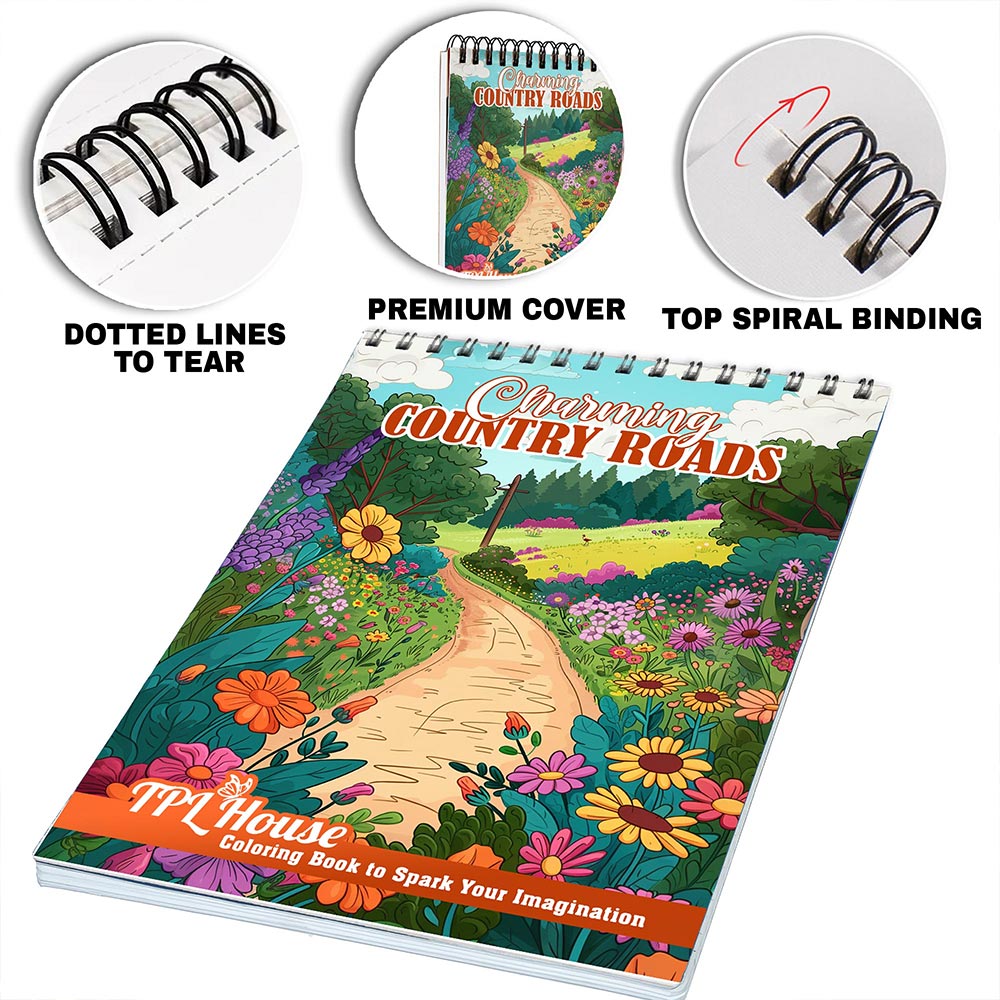 TPLHOUSE Charming Country Roads Coloring Pages for Adults
