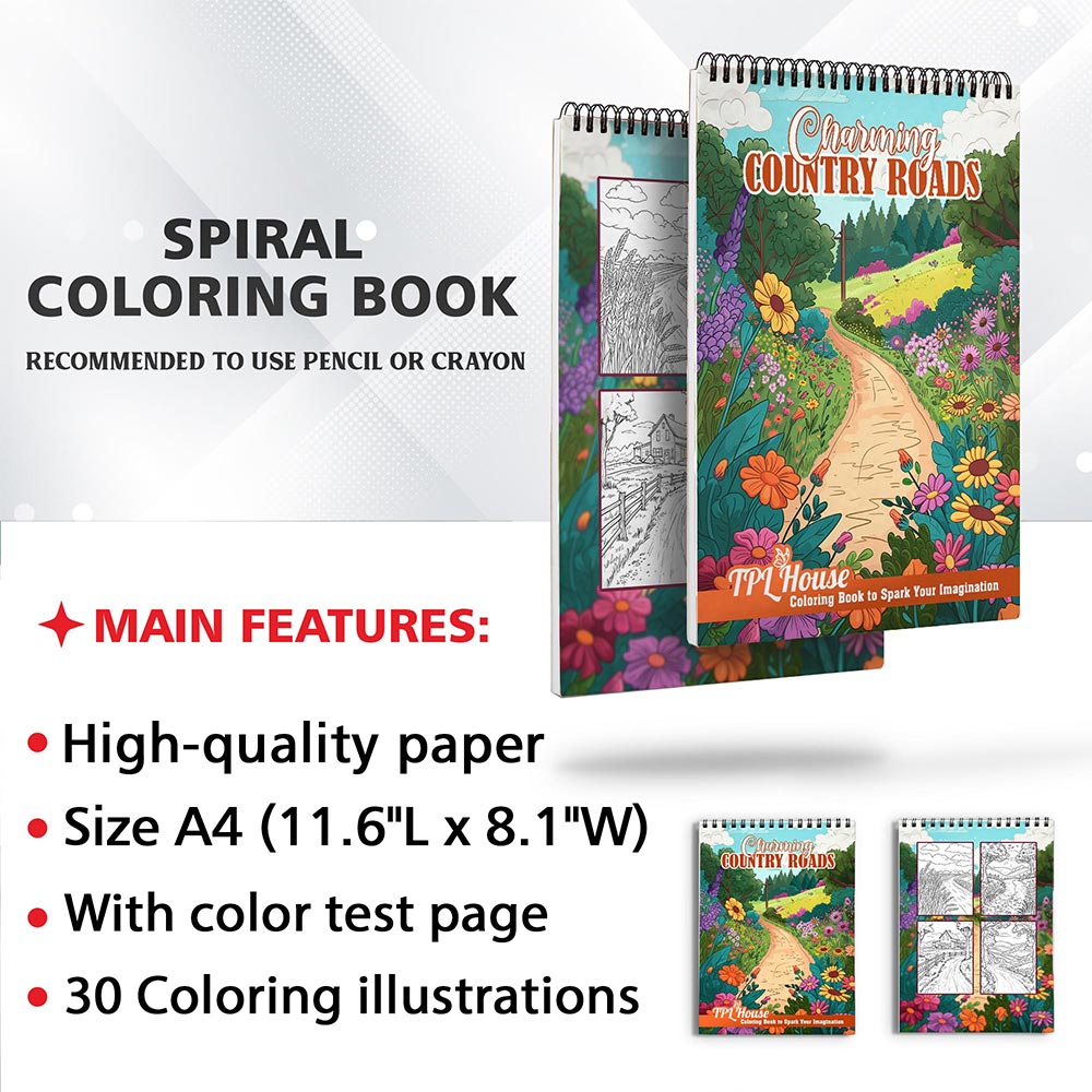 TPLHOUSE Charming Country Roads Coloring Sheets for Adults