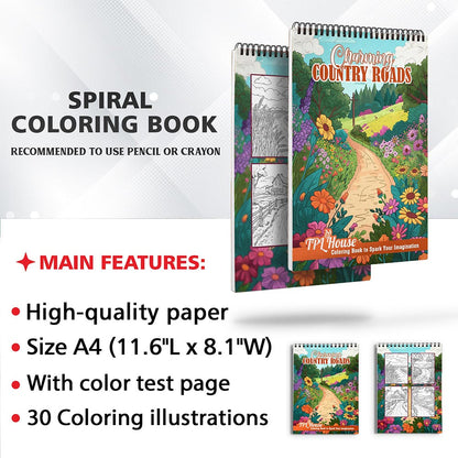TPLHOUSE Charming Country Roads Coloring Sheets for Adults
