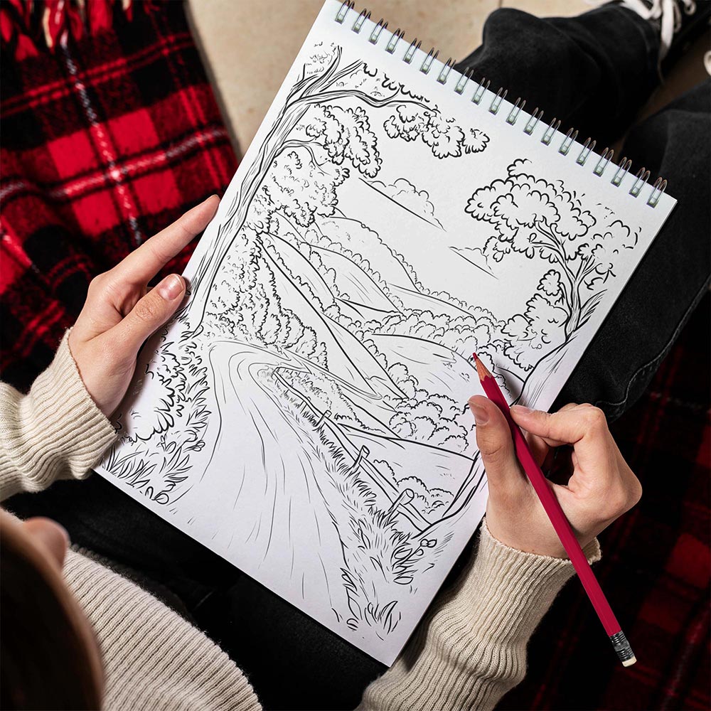 TPLHOUSE Charming Country Roads Spiral Bound Coloring Book for Adults
