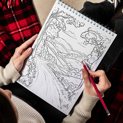 TPLHOUSE Charming Country Roads Spiral Bound Coloring Book for Adults