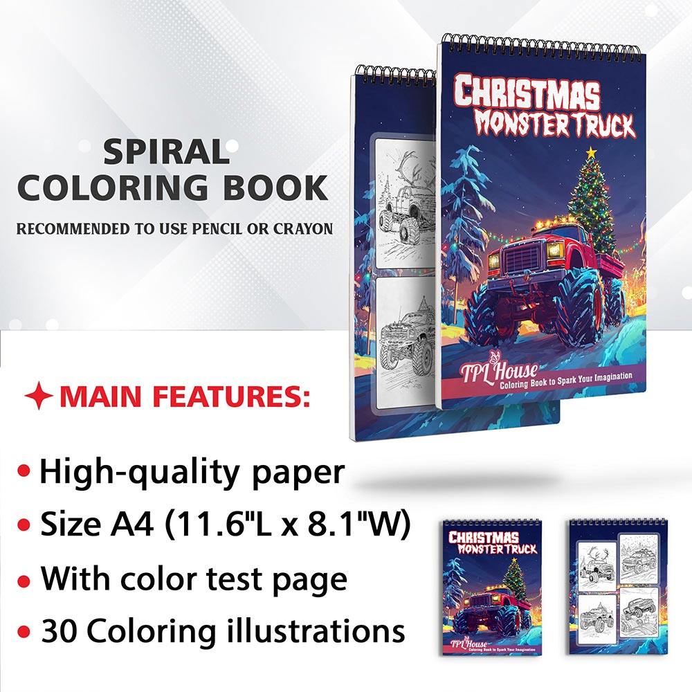 TPLHOUSE Christmas Monster Truck Coloring Sheets for Adult