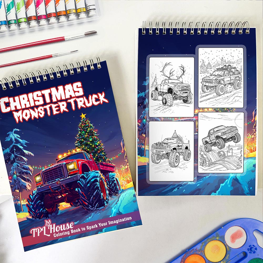 TPLHOUSE Christmas Monster Truck Spiral Coloring Book for Adult