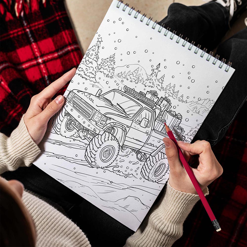 TPLHOUSE Christmas Monster Truck Spiral Bound Coloring Book for Adult