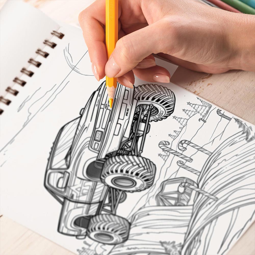 TPLHOUSE Christmas Monster Truck Coloring Book Spiral Bound for Adult