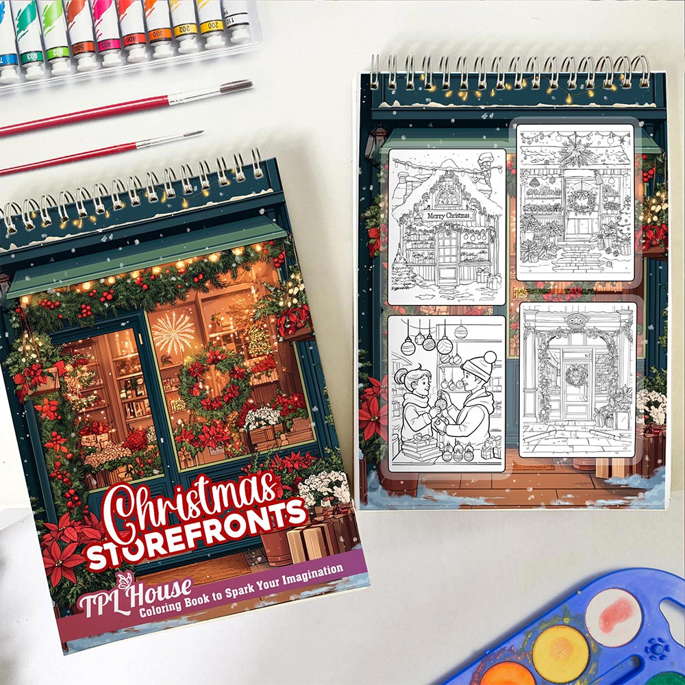 TPLHOUSE Christmas Storefronts Spiral Coloring Book for Adult