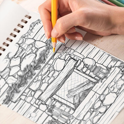 TPLHOUSE Cottage Christmas Coloring Book Spiral Bound for Adult