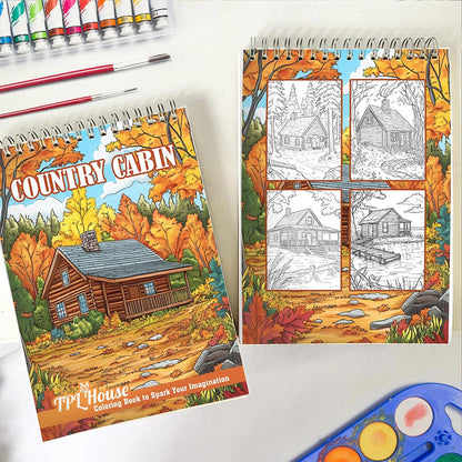 TPLHOUSE Country Cabin Spiral Coloring Book for Adults