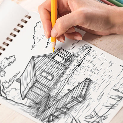 TPLHOUSE Country Cabin Coloring Book Spiral Bound for Adults