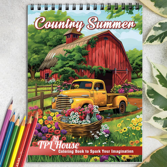 TPLHOUSE Country Summer Coloring Book for Adults