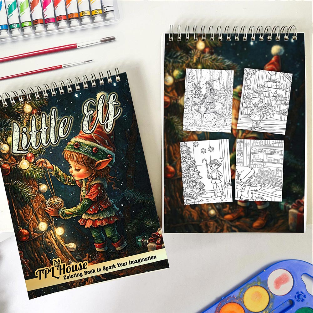 TPLHOUSE Cozy Elf Spiral Coloring Book for Adults