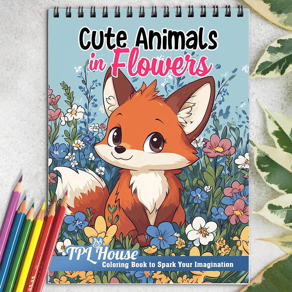 TPLHOUSE Cute Animals in Flowers Coloring Book for Adults