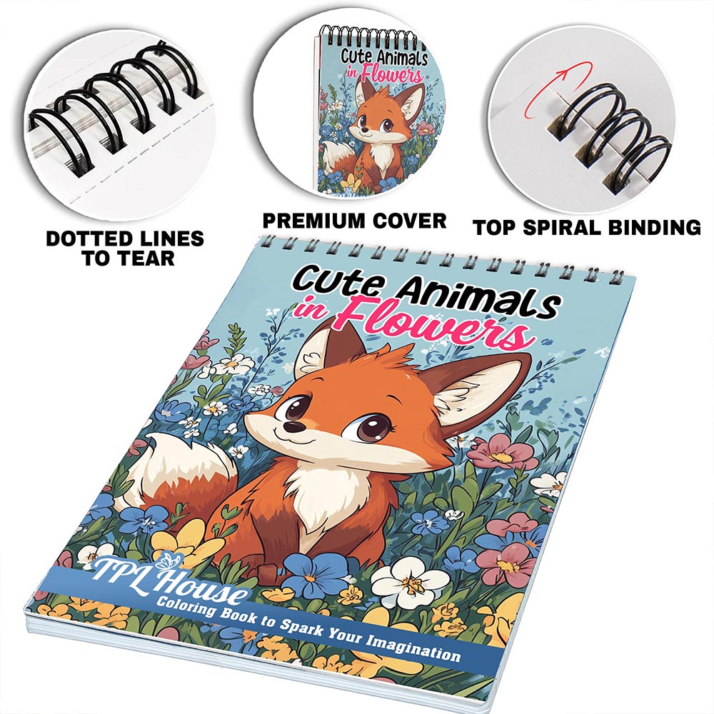 TPLHOUSE Cute Animals in Flowers Coloring Pages for Adults