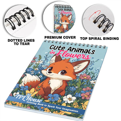 TPLHOUSE Cute Animals in Flowers Coloring Pages for Adults