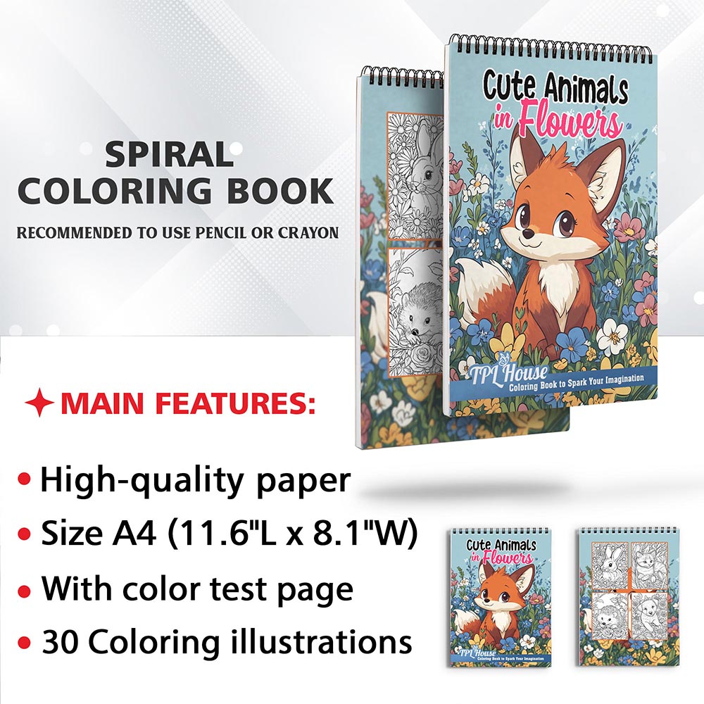 TPLHOUSE Cute Animals in Flowers Coloring Sheets for Adults
