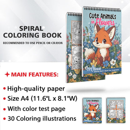 TPLHOUSE Cute Animals in Flowers Coloring Sheets for Adults
