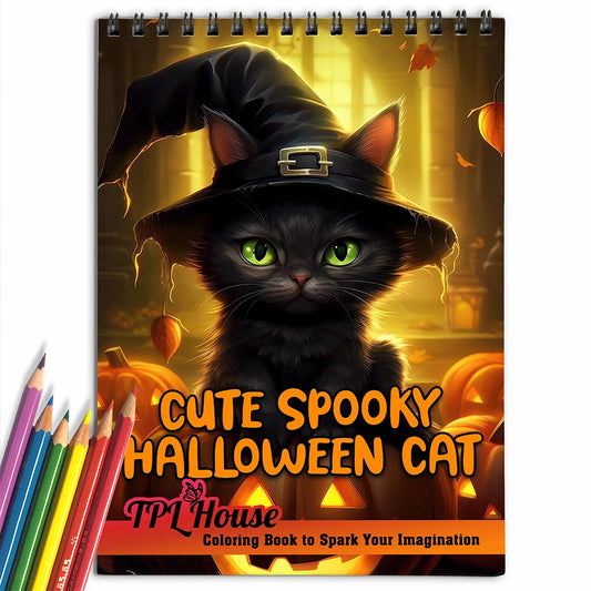 TPLHOUSE Cute Spooky Halloween Cat Coloring Book for Adult