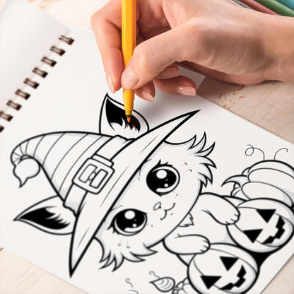 TPLHOUSE Cute Spooky Halloween Cat Coloring Book Spiral Bound for Adult