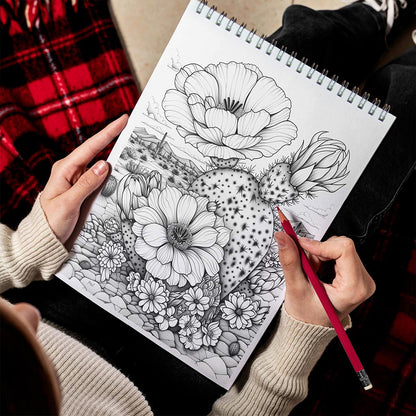 TPLHOUSE Desert Blooms Spiral Bound Coloring Book for Adults