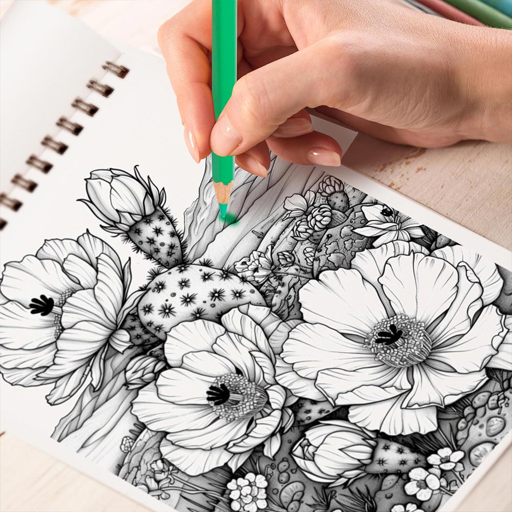 TPLHOUSE Desert Blooms Coloring Book Spiral Bound for Adults