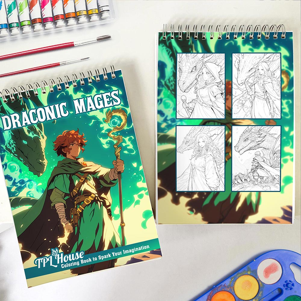 TPLHOUSE Draconic Mages Spiral Coloring Book for Adults