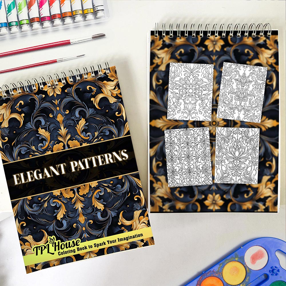 TPLHOUSE Elegant Patterns Spiral Coloring Book for Adults