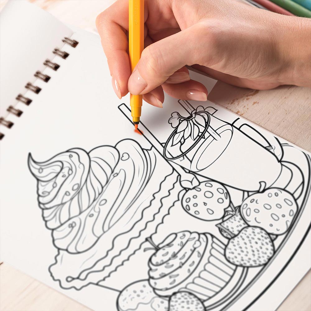 TPLHOUSE Fantastic Dessert Coloring Book Spiral Bound for Adult