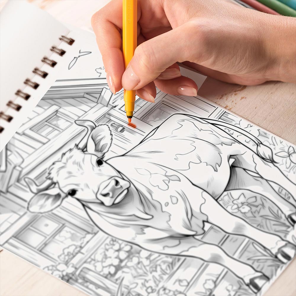 TPLHOUSE Farm Animals Coloring Book Spiral Bound for Adult