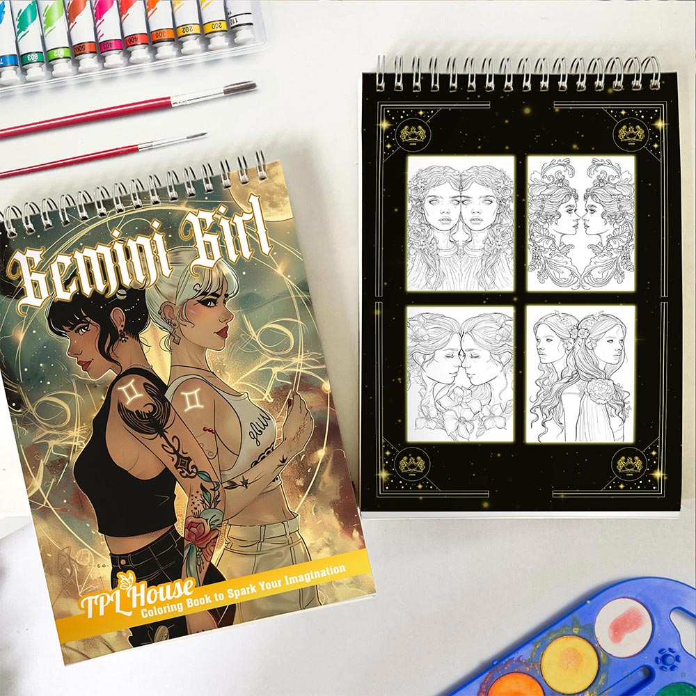 TPLHOUSE Gemini Girl Spiral Coloring Book for Adults