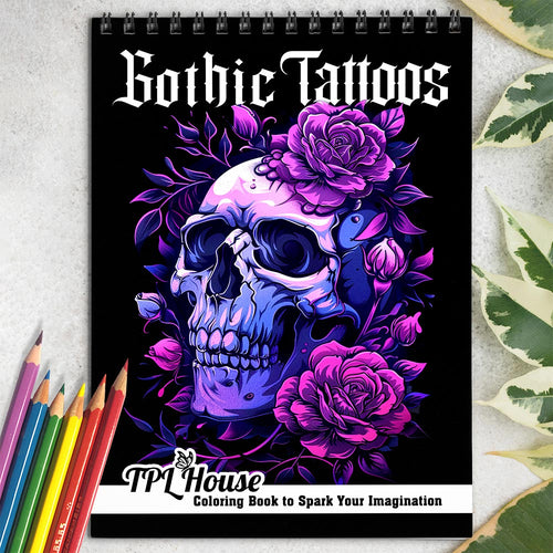 TPLHOUSE Gothic Tattoos Coloring Book for Adults