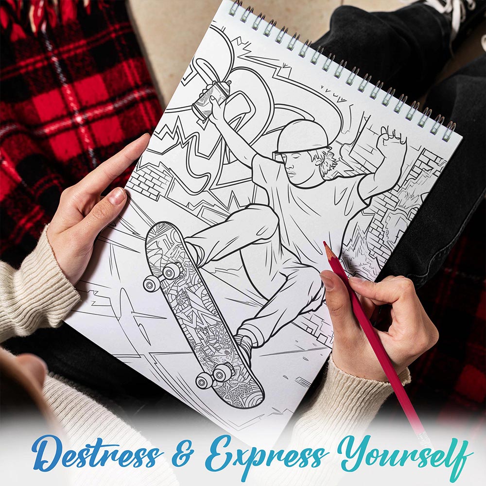 TPLHOUSE Graffiti Coloring Book Spiral Bound for Adults