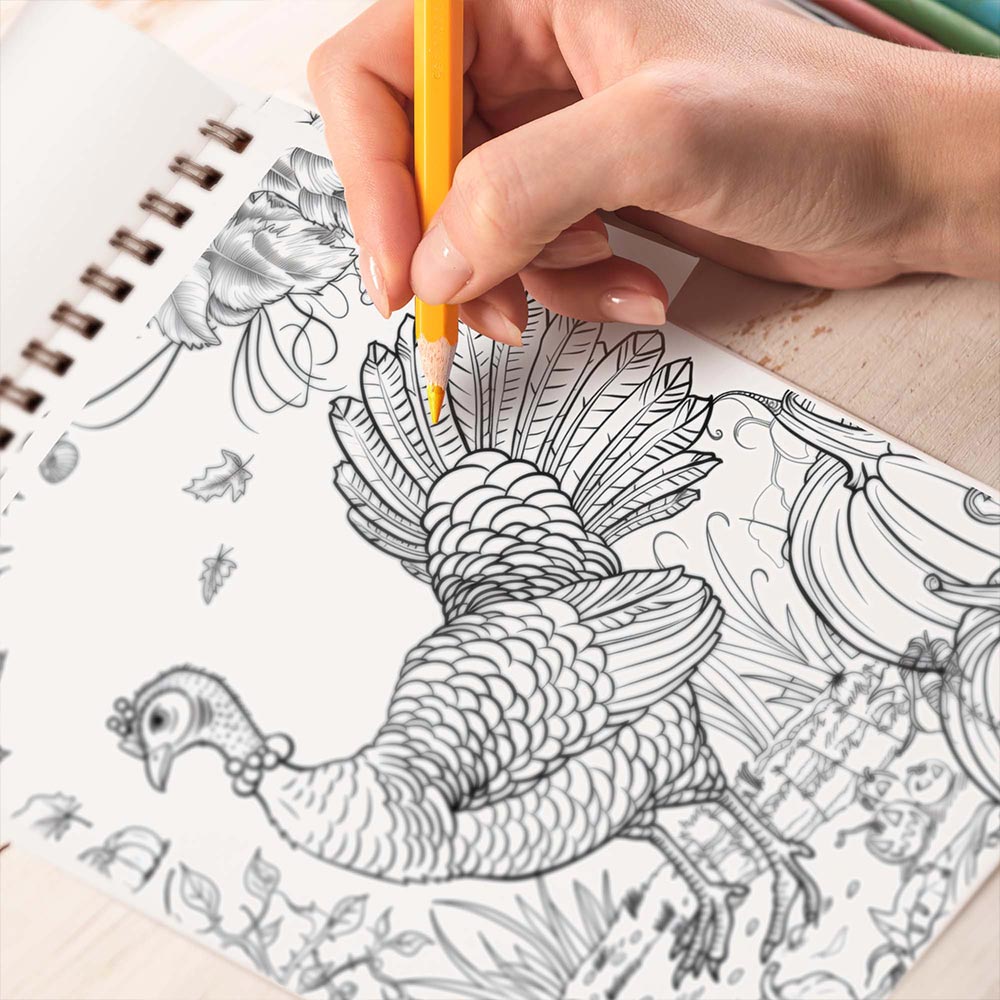 TPLHOUSE Happy Thanksgiving Coloring Book Spiral Bound for Adults