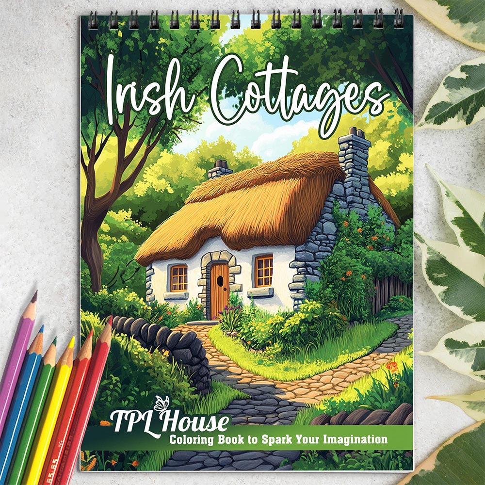 TPLHOUSE Irish Cottages Coloring Book for Adults