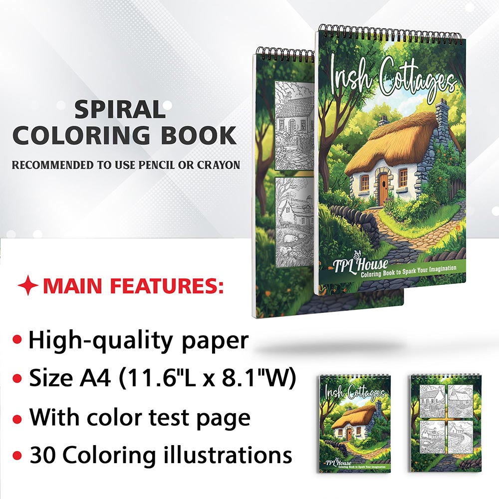 TPLHOUSE Irish Cottages Coloring Sheets for Adults