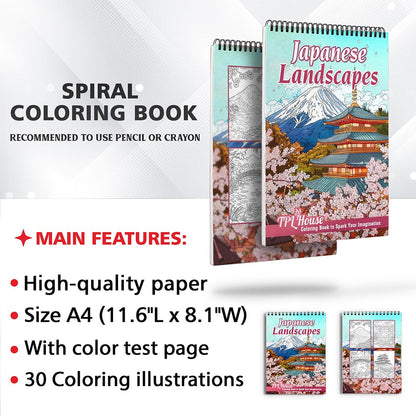 TPLHOUSE Japanese Landscapes Coloring Sheets for Adults