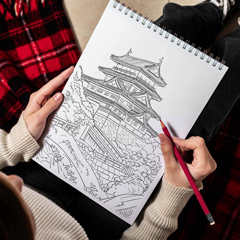 TPLHOUSE Japanese Landscapes Spiral Bound Coloring Book for Adults