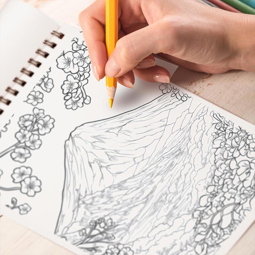 TPLHOUSE Japanese Landscapes Coloring Book Spiral Bound for Adults