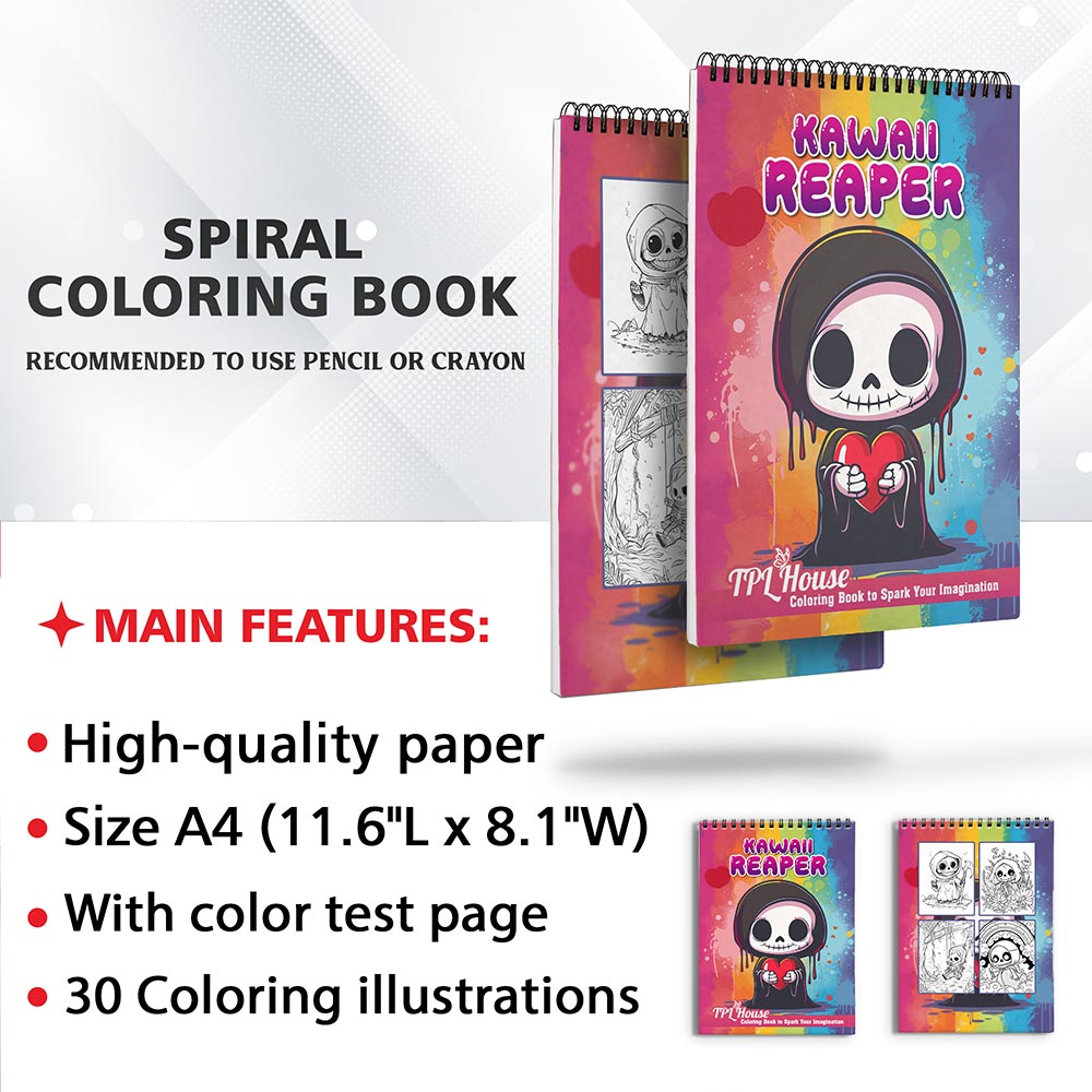 TPLHOUSE Kawaii Reaper Coloring Sheets for Adults