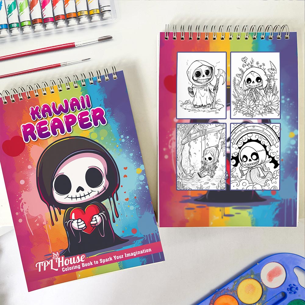 TPLHOUSE Kawaii Reaper Spiral Coloring Book for Adults