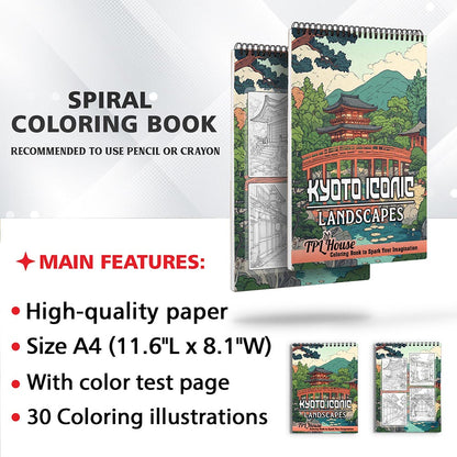 TPLHOUSE Kyoto Iconic Landscapes Coloring Sheets for Adult