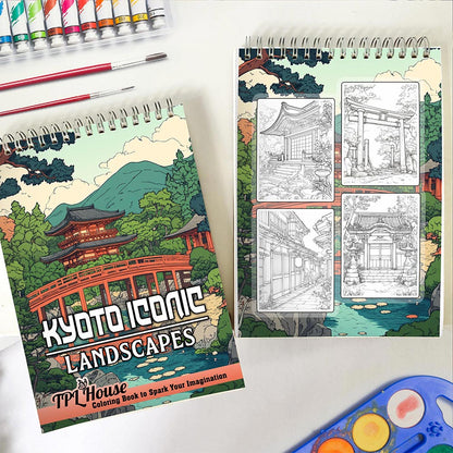 TPLHOUSE Kyoto Iconic Landscapes Spiral Coloring Book for Adult